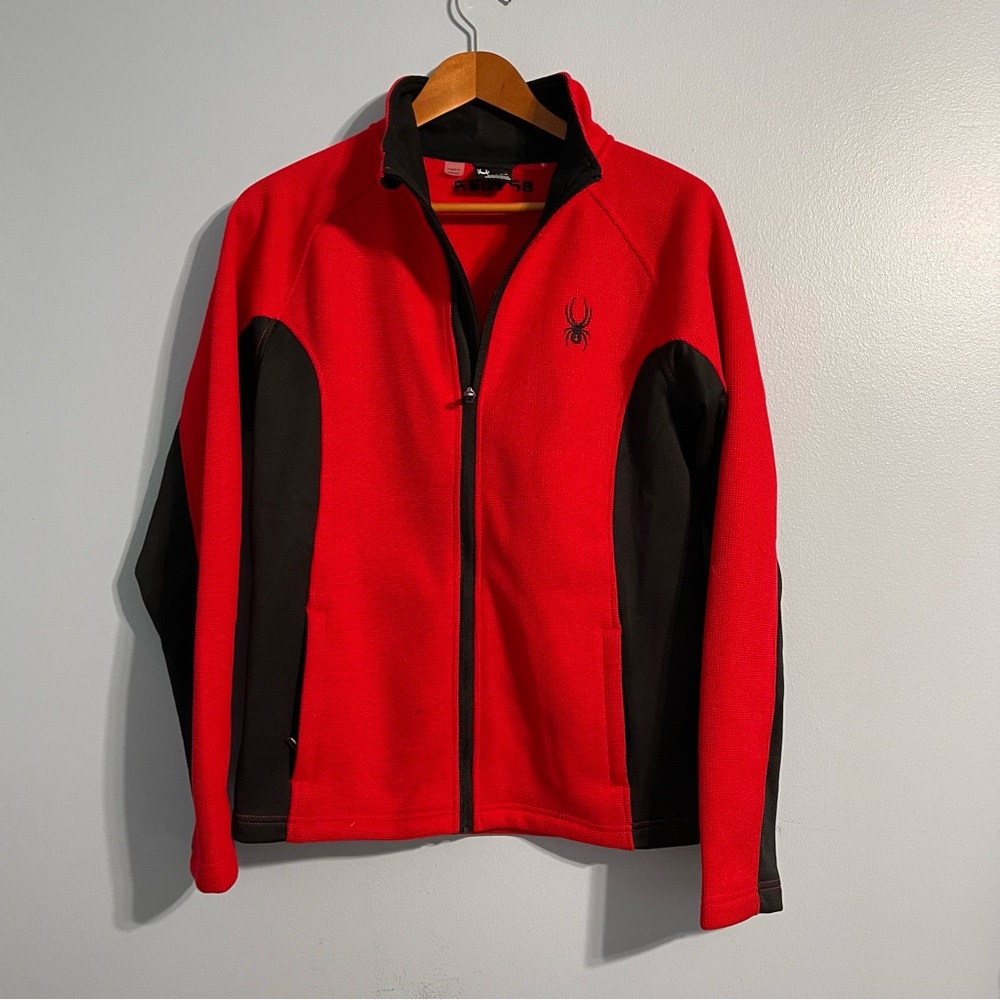Spyder Men's fleece lined zip up Red and Black Jacket stretch #6